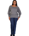 Plus Size Round Neck Long Blouson Sleeve Banded Bottom Top