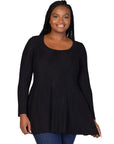 Plus Size Scoop Neck Long Sleeve Shimmery Fabric Tunic Top