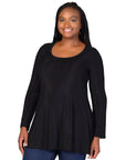 Plus Size Scoop Neck Long Sleeve Shimmery Fabric Tunic Top