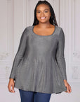 Plus Size Scoop Neck Long Sleeve Shimmery Fabric Tunic Top