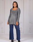 Plus Size Scoop Neck Long Sleeve Shimmery Fabric Tunic Top