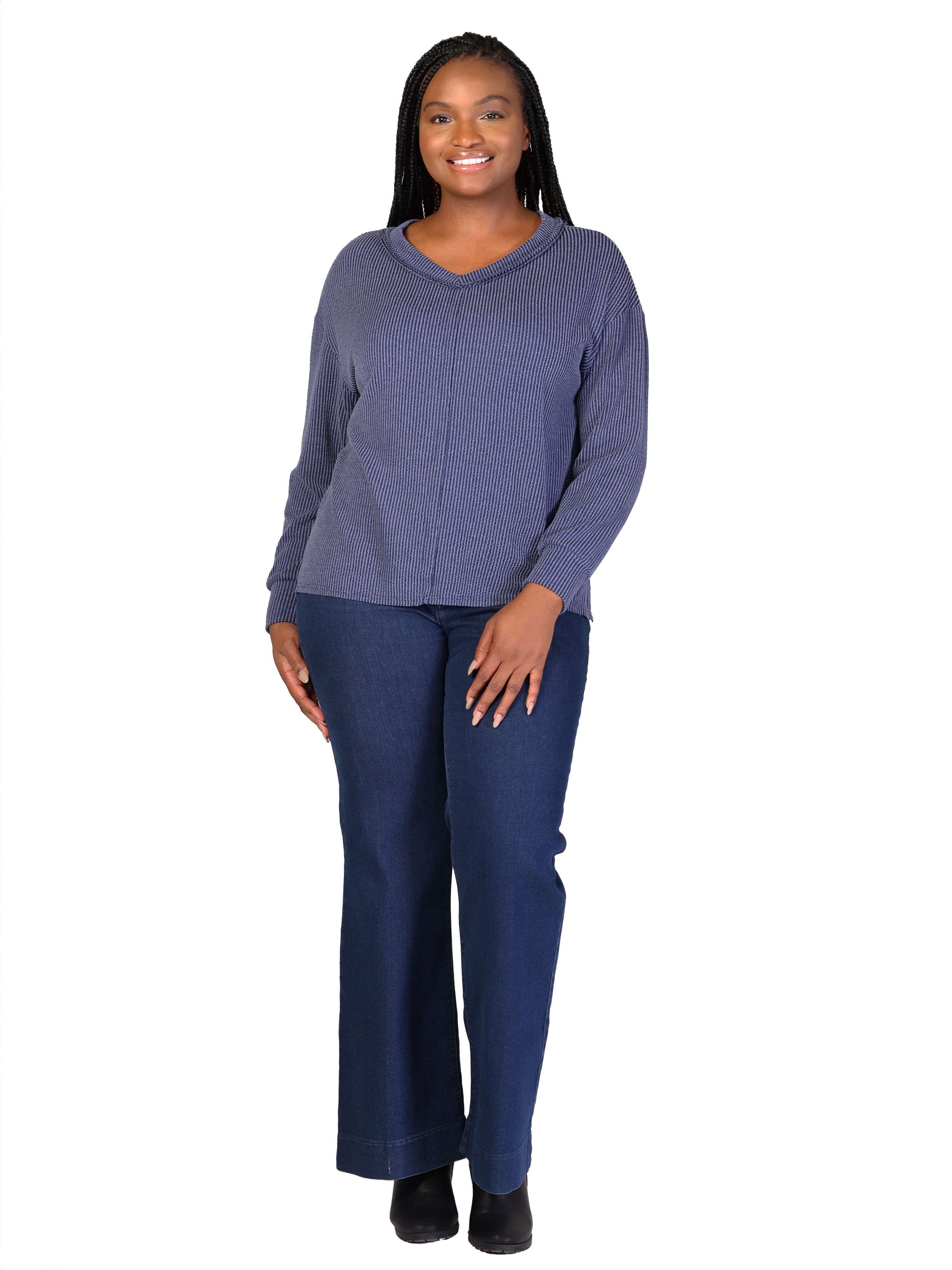 Relaxed Plus Size Fit Ribbed Knit V Neck Sweater Top