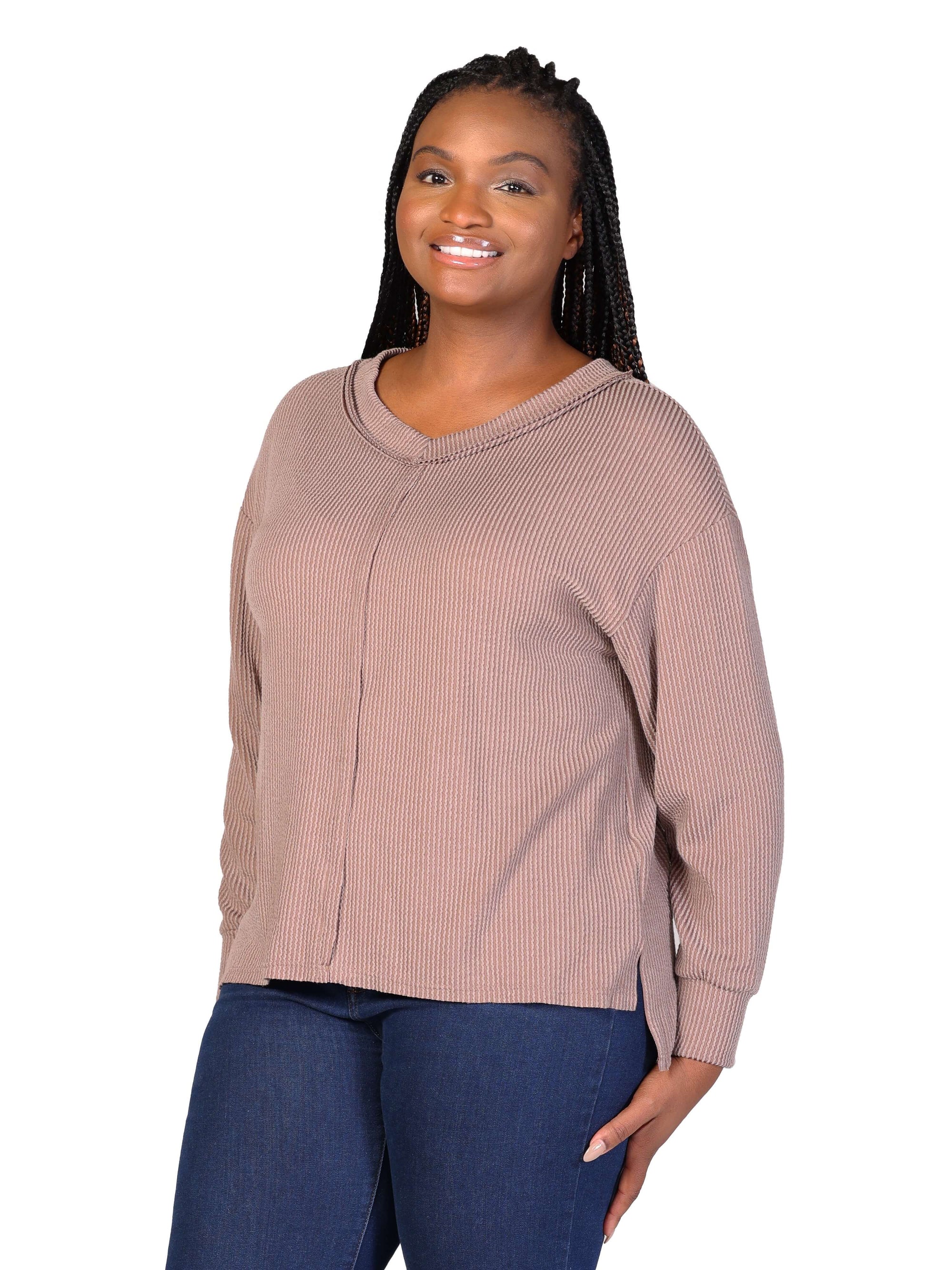 Relaxed Plus Size Fit Ribbed Knit V Neck Sweater Top