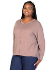 Relaxed Plus Size Fit Ribbed Knit V Neck Sweater Top
