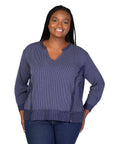Plus Size Relaxed Fit Ribbed Knit V Neck Sweatshirt Top
