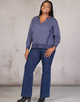 Plus Size Relaxed Fit Ribbed Knit V Neck Sweatshirt Top