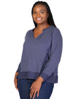 Plus Size Relaxed Fit Ribbed Knit V Neck Sweatshirt Top