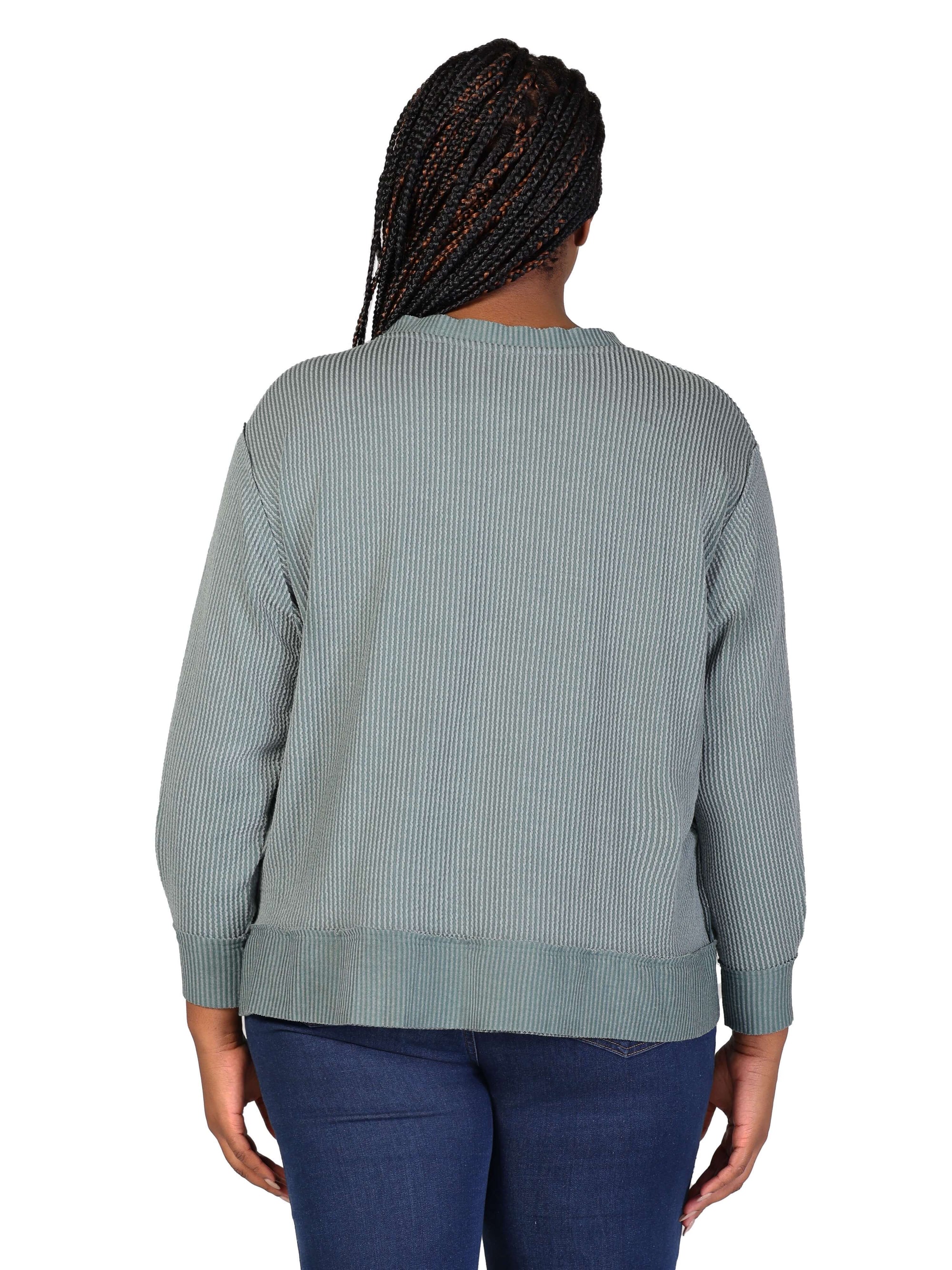 Plus Size Relaxed Fit Ribbed Knit V Neck Sweatshirt Top
