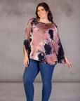 Plus Size Mocha Tie Dye Batwing Sleeve Relaxed Fit Top