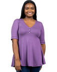 Elbow Sleeve Henley Plus Size Tunic Top
