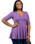 Elbow Sleeve Henley Plus Size Tunic Top