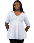 Elbow Sleeve Henley Plus Size Tunic Top