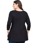 V-Neck Plus Size Three Quarter Sleeve Tunic Top For Women