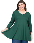 V-Neck Plus Size Three Quarter Sleeve Tunic Top For Women