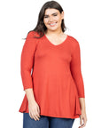 V-Neck Plus Size Three Quarter Sleeve Tunic Top For Women