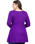 V-Neck Plus Size Three Quarter Sleeve Tunic Top For Women