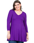 V-Neck Plus Size Three Quarter Sleeve Tunic Top For Women