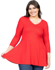 V-Neck Plus Size Three Quarter Sleeve Tunic Top For Women