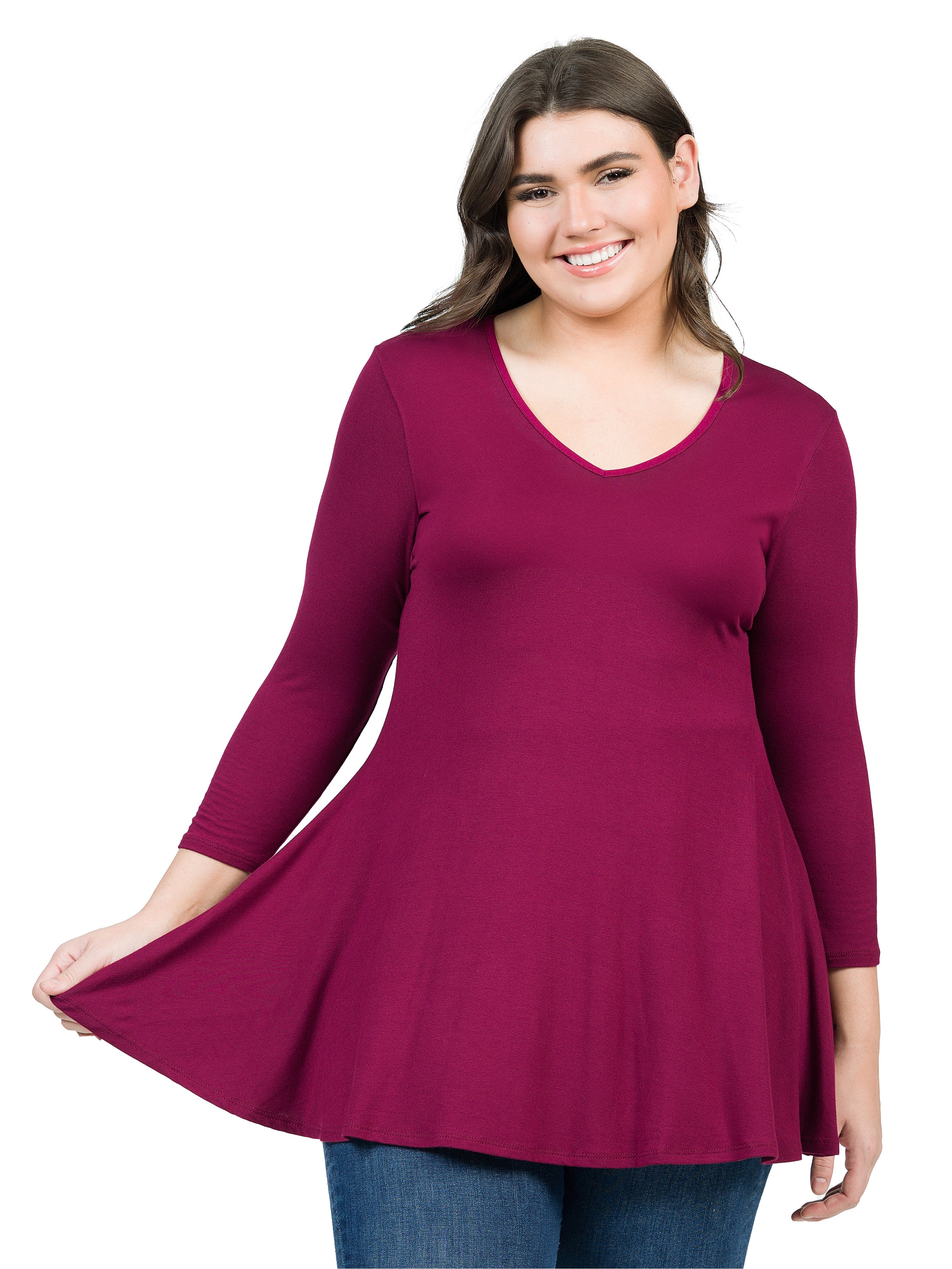 Women's Plus Size 3/4 Sleeve Tunic Tops – Loose Fit Henley Button Shirts, V-Neck Casual Blouses, Comfy Tees For Everyday