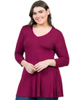V-Neck Plus Size Three Quarter Sleeve Tunic Top For Women