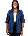 Elbow Length Sleeve Open Front Plus Size Cardigan