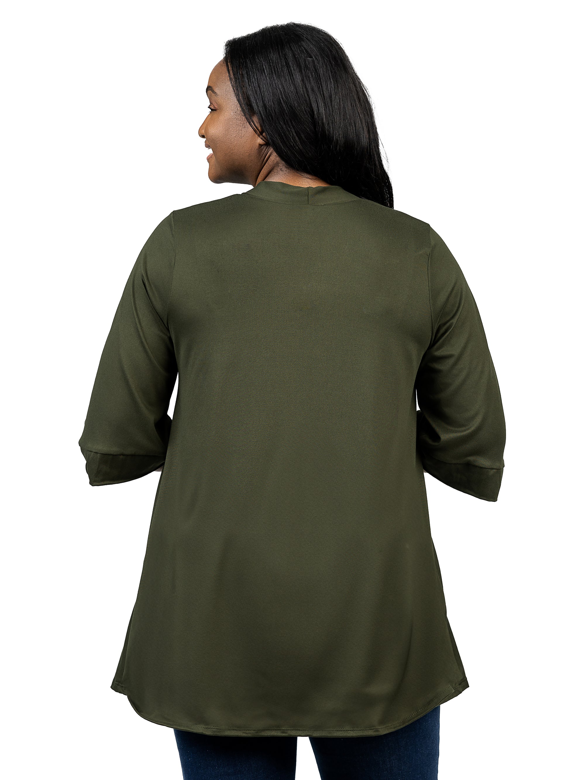 Elbow Length Sleeve Open Front Plus Size Cardigan