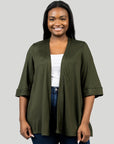 Elbow Length Sleeve Open Front Plus Size Cardigan