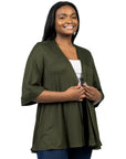 Elbow Length Sleeve Open Front Plus Size Cardigan