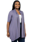 Elbow Length Sleeve Open Front Plus Size Cardigan