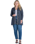 Long Sleeve Mid Thigh Open Front Plus Size Cardigan with Grommet Details