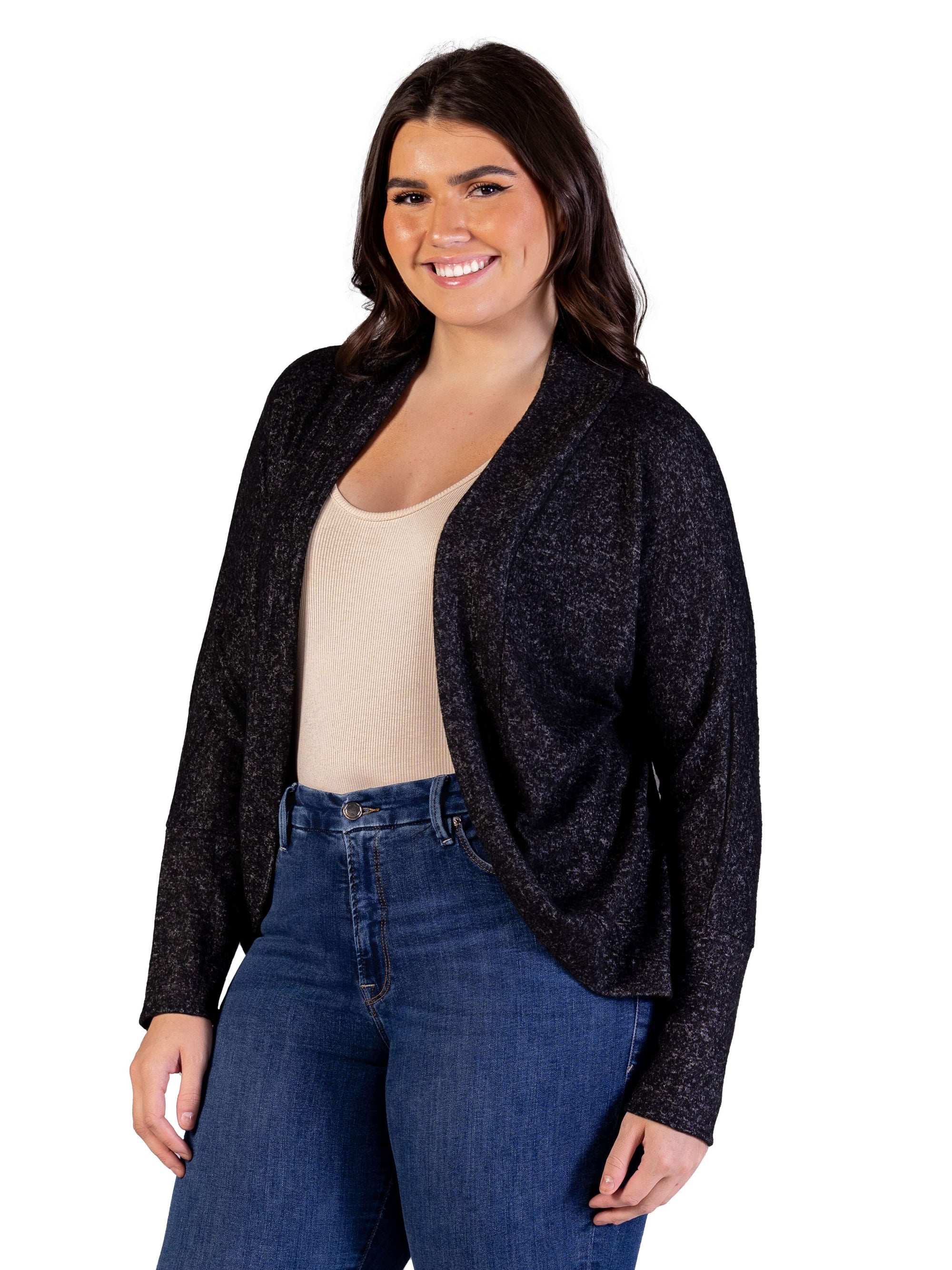 Plus Size Curved Hem Open Front Long Womens Bolero Shrug