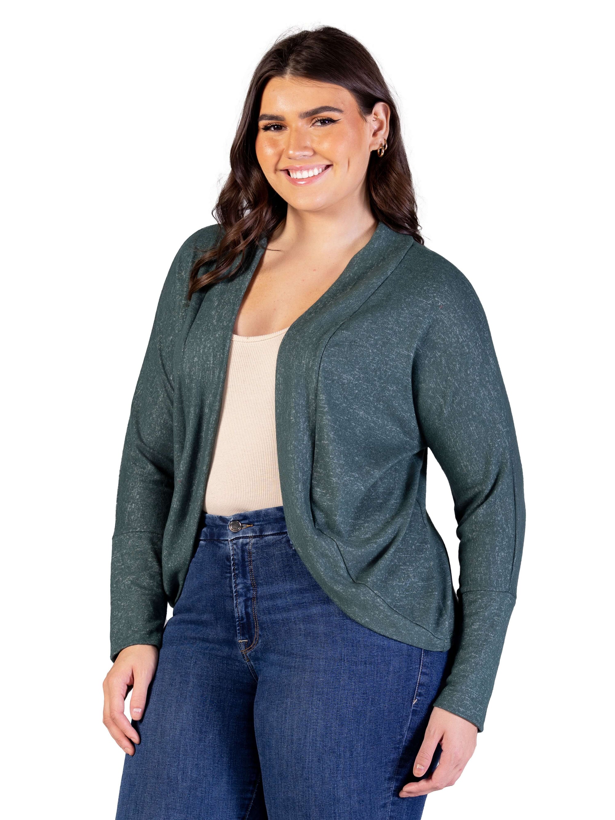 Plus Size Curved Hem Open Front Long Womens Bolero Shrug