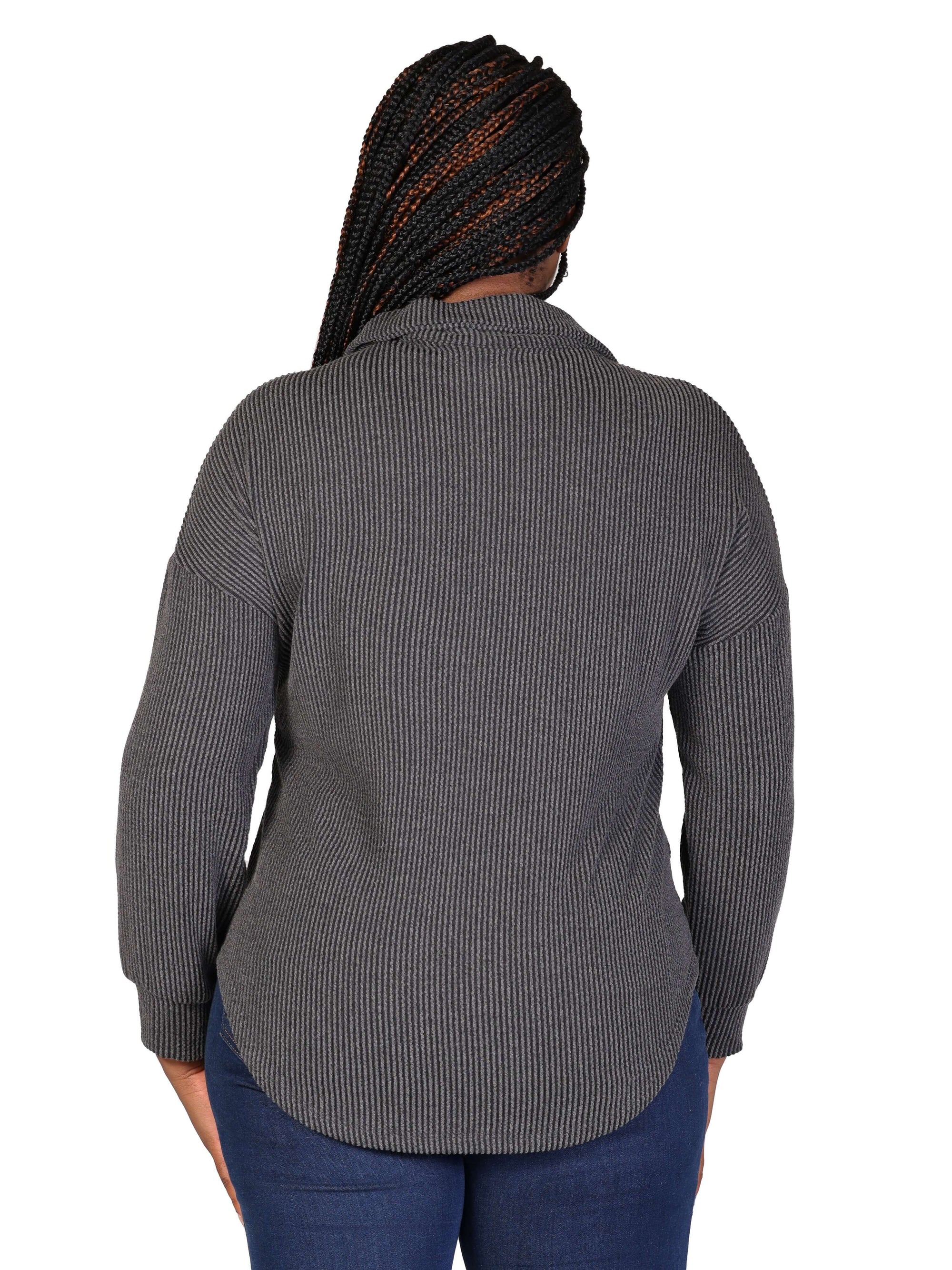 Plus Size Ribbed Button Up Long Sleeve Collared Shirt Jacket