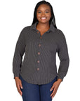 Plus Size Ribbed Button Up Long Sleeve Collared Shirt Jacket