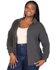 Plus Size Ribbed Button Up Long Sleeve Collared Shirt Jacket