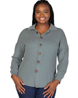 Plus Size Ribbed Button Up Long Sleeve Collared Shirt Jacket
