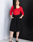 Classic Plus Size Knee Length Black Skirt With Pockets