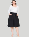 Classic Plus Size Knee Length Black Skirt With Pockets