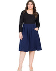 Classic Plus Size Knee Length Black Skirt With Pockets