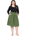 Classic Plus Size Knee Length Black Skirt With Pockets