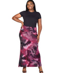 Plus Size Pink Tie Dye Fold over Waist Maxi Skirt