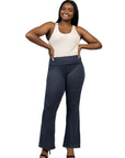 Black Bell Bottom Foldover Waist Plus Size Sweatpants