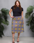 24seven Comfort Apparel Plus Size Bright Floral Print Comfortable Elastic Waist Knee Length Skirt