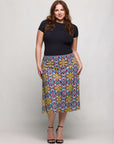 24seven Comfort Apparel Plus Size Bright Floral Print Comfortable Elastic Waist Knee Length Skirt
