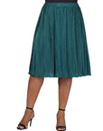 Plus Size Elegant Accordion Pleated Elastic Waistband Party Midi Skirt