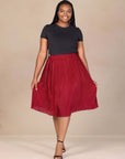 Plus Size Elegant Accordion Pleated Elastic Waistband Party Midi Skirt