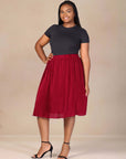 Plus Size Elegant Accordion Pleated Elastic Waistband Party Midi Skirt