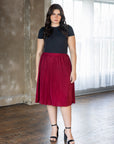 Plus Size Elegant Accordion Pleated Elastic Waistband Party Midi Skirt