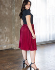 Plus Size Elegant Accordion Pleated Elastic Waistband Party Midi Skirt