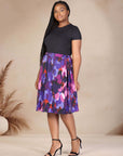 Plus Size Multicolor Accordion Pleated Elastic Waistband Party Midi Skirt